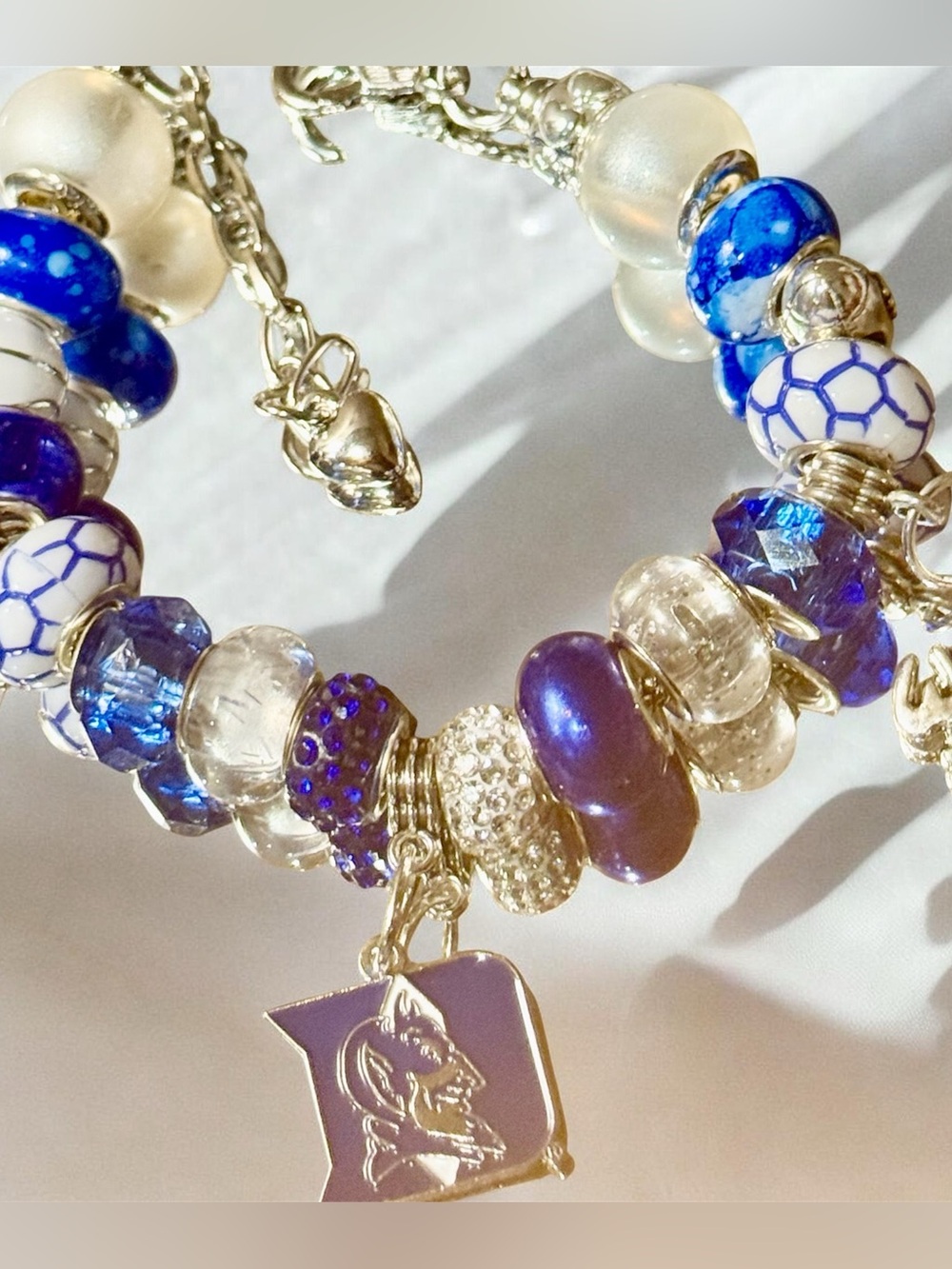Blue and Silver Charm Bracelet with Enamel Duke Pendant